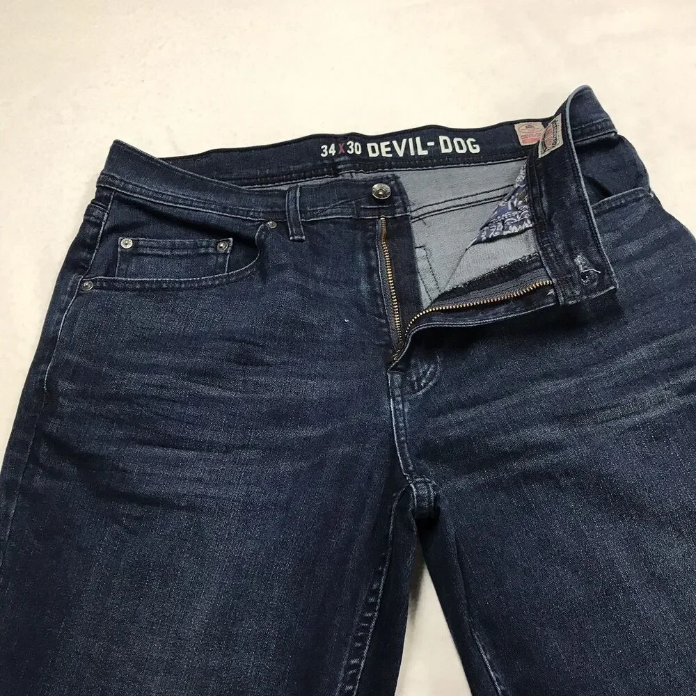 DEVIL DOG Bootcut Jeans Men 34/30 (36x30 fit) Relaxed Dark Raw Whisker Stretch